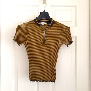 Ultra Flirt Girls Top Small Stripes Front Zipper Ribbed Collar Short Sleeves Tee